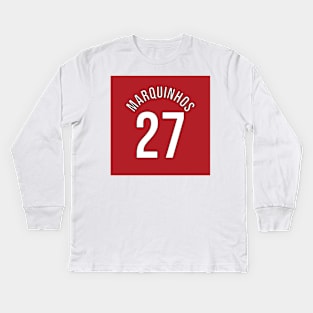 Marquinhos 27 Home Kit - 22/23 Season Kids Long Sleeve T-Shirt